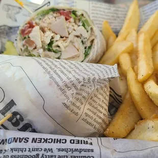 Caesar Salad Wrap and Steak Fries