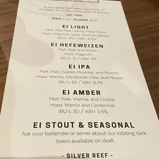 Beer menu