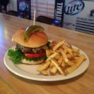 a burger and fries