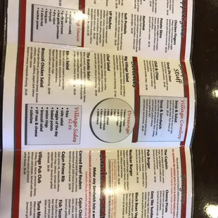 the menu of the restaurant