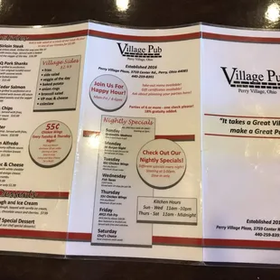 the menu and prices