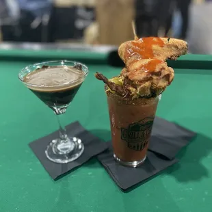 a drink and a sandwich on a table