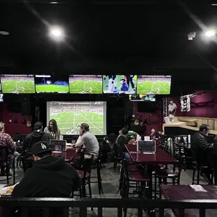 Staggered seating for a perfect view of ALL the screens!