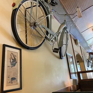 a bicycle mounted on the wall