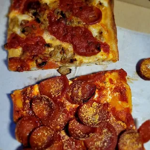 TOP: Pepperoni/sausage  BOTTOM: Pepperoni
