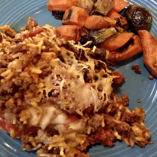 Special of the evening. Stuffed red bell pepper with brussel sprouts &amp; carrots.