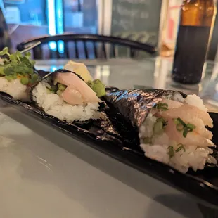 Negihama handrolls (mid, right)