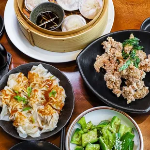 Chili Oil Wonton &amp; Cucumber Salad &amp; Basil Chicken Nuggets &amp; Pork Siu Long Bao (@joeynht)