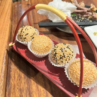 Sesame balls filled with red bean and lotus root