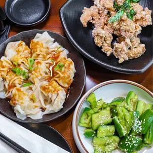 Chili Oil Wonton &amp; Basil Chicken Nuggets &amp; Cucumber Salad (@joeynht)