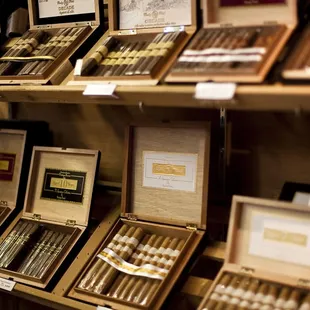 a shelf of cigars