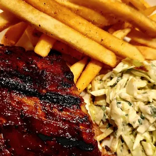 Ribs, coleslaw, and French fries - awesome!