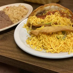 Taco dinner with rice and beans