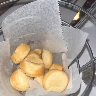 a basket of bread rolls