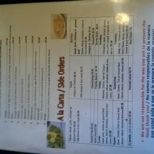 a menu on a table