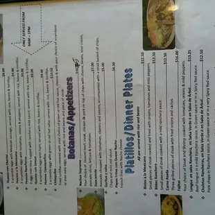 the menu for the restaurant