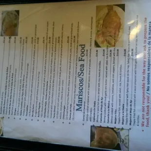 a menu on the wall
