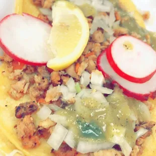Chicken Tacos with only onions and salsa verde
