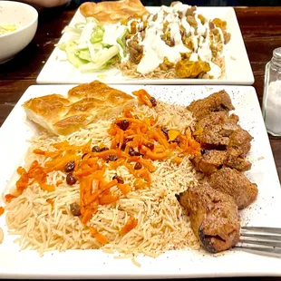 Beef/Chicken Combo Platter and Lamb Kebab