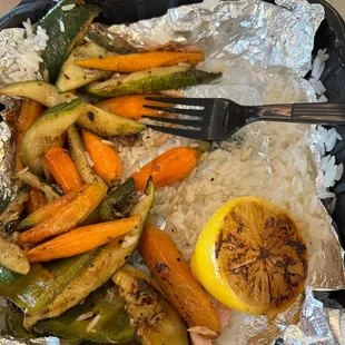 Salmon and rice (also came with veggies! Win!)