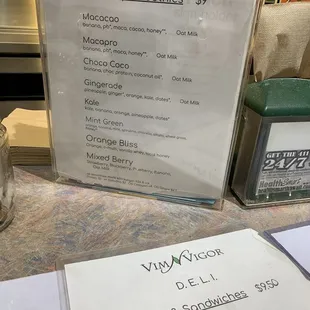 Smoothie menu