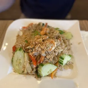 Green Curry Fried Rice with shrimp and chicken