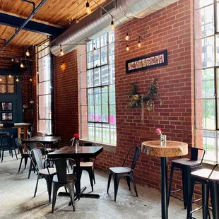 tables and chairs in a restaurant
