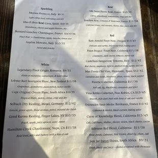 Wine Menu