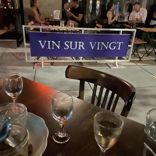 a table with wine glasses on it