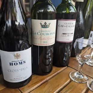 several bottles of wine on a table