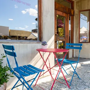 a table and chairs on a patio