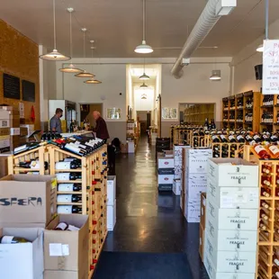 the inside of a wine shop
