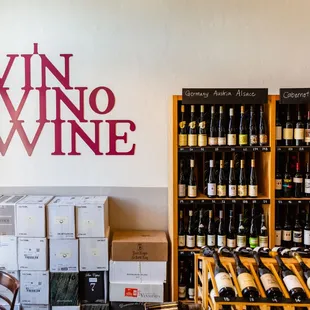 a display of wine bottles