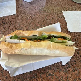 a sub sandwich on a table