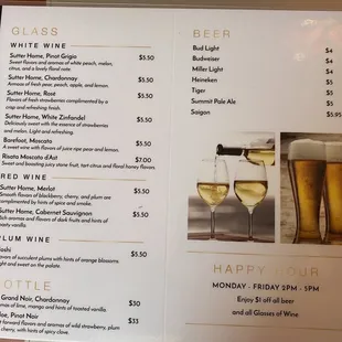 the menu for the wine tasting