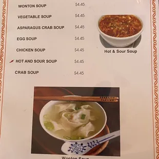 menu for soup and vegetable soup