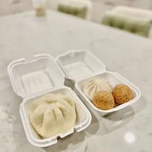 Delicious buns and sesame balls.