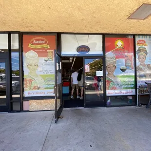 a woman entering a store