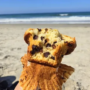 Inside the chocolate chip muffin