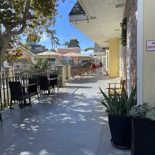 patio area with tables and chairs