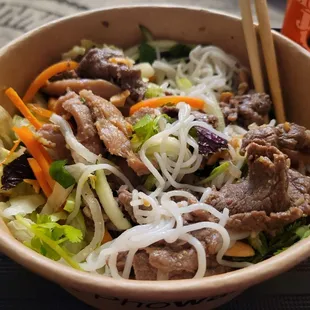 Steak and chicken vermicelli bowl