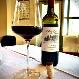 a glass of wine and a bottle of wine