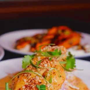 three plates of food