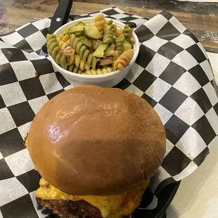 Burger and Cucumber Salad