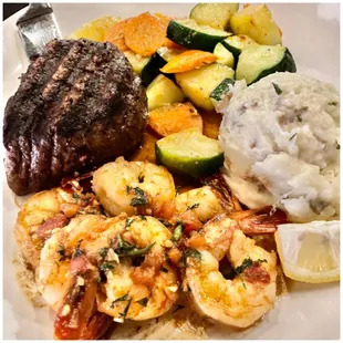 Filet Mignon with Shrimp Scampi! Melt in your mouth!
