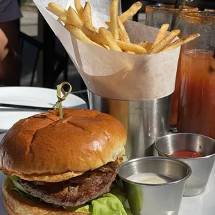 Burger and truffle fries