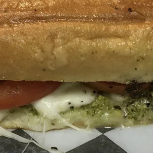 The caprese panini with fresh mozz, tomato and basil pesto