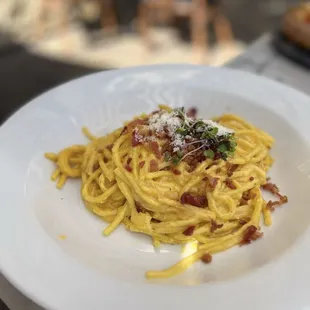 BUCATINI CARBONARA  From the cheese wheel so good !