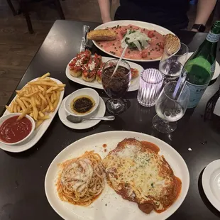Chicken parmigiana  Carpaccio Bruscetta