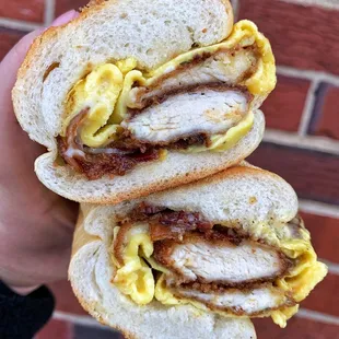 Chicken cutlet bacon egg and cheese